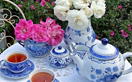 its teatime - art, teatime, flower, cup