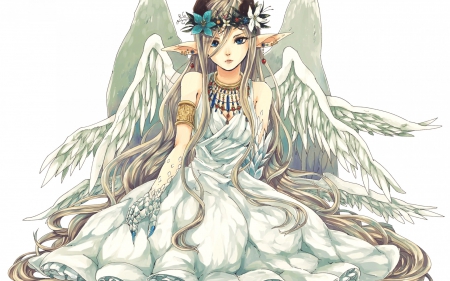 Angel - wings, white, matsuki, fantasy, mikipingpong, anime, girl, angel