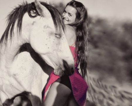 Hey boy, leave my dress - girl, horse, red, funny, dress