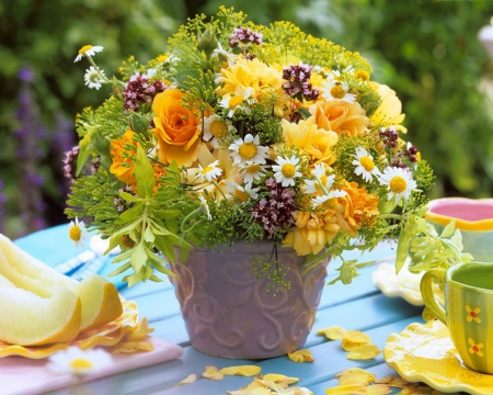 Beautiful Flowers - flowers, table, petals, cup