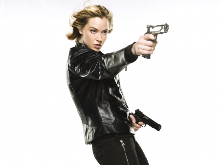 Kristanna Loken - black, white, woman, gun, girl, blonde, Kristanna Loken, actress