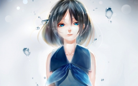 Girl - girl, water, bubbles, white, art, blue, anime, junp, manga