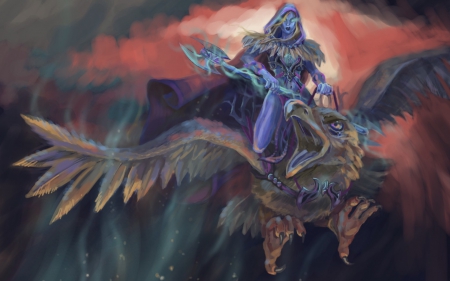 Fantasy - bird, game, fantasy, eagle, purple, death, orange, art