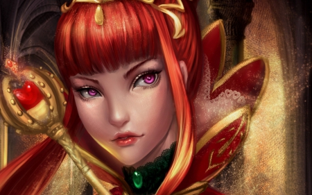 Fantasy beauty - amethyst eyes, fantasy, golden, anime, girl, redhead