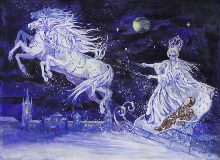 Snow Queen - boy, white, carries, horses