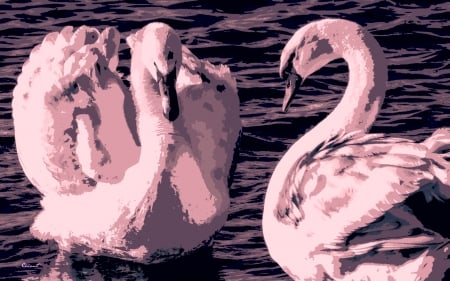 Dancing swans - swan, art, dance, pink, by cehenot, poster, bird