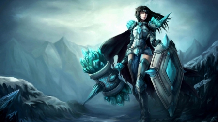 woman warrior - weapon, warrior, shield, woman