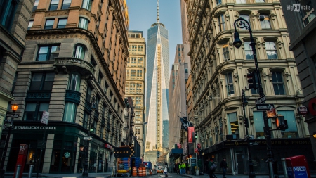 Fulton Street in Manhattan - manhattan, skyscrapers, cityscape, architecture, buildings