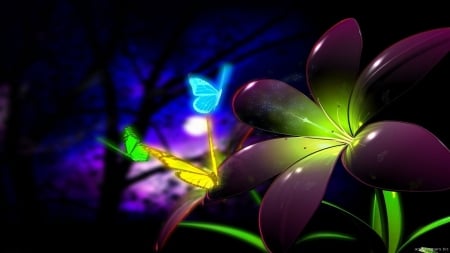 Nature Abstract - butterfly, trees, 3d and cg, flower