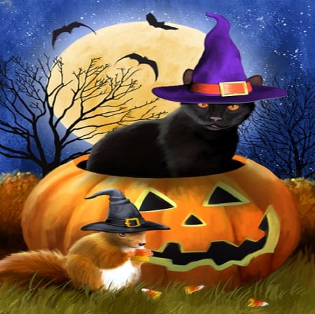 â˜…Witching Timeâ˜… - fun, autumn, halloweens, creative pre-made, pumpkins, pretty, paintings, bats, lovely, nature, love four seasons, holidays, weird things people wear, beautiful, cats, witches, colors, squirrels, fall season