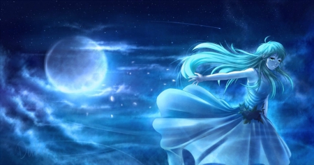 Moon Light - anime, girl, abstract, blue