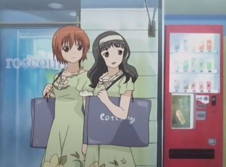 Shopping - nice, female, smiling, sundress, anime girl, black hair, brown hair, pretty, kashimashi, anime, shopping, cute, hazumu, short hair, anime couple, couple, girl, adorable, long hair, bag, lovely, kawaii, sweet, smile, happy, dress