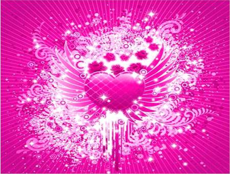 Pink Hearted - love, pink heart, swirls, roses, wings