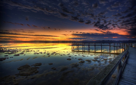 Dock at Dusk - nature, sky, clouds, dock, dusk