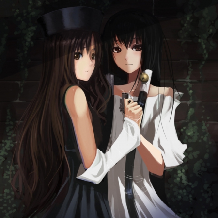 Together - pretty, anime, get backers, maidne, female, dress, long hair, getbackers, nice, anime girl, beautiful, girl, sundress, beauty, lovely, brown hair, sweet, lady, black hair, fuuchouin kazuki