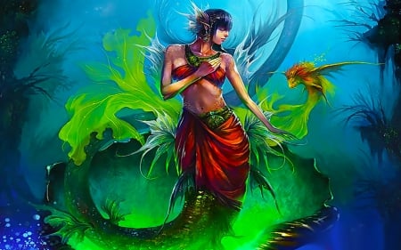 Mermaid - wallpaper, digital, beautiful, girl, art, cg, fantasy, mermaid, woman