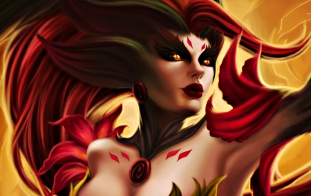 Zyra - red, zyra, girl, art, fantasy, moba, rise of thornes, league of legends, woman