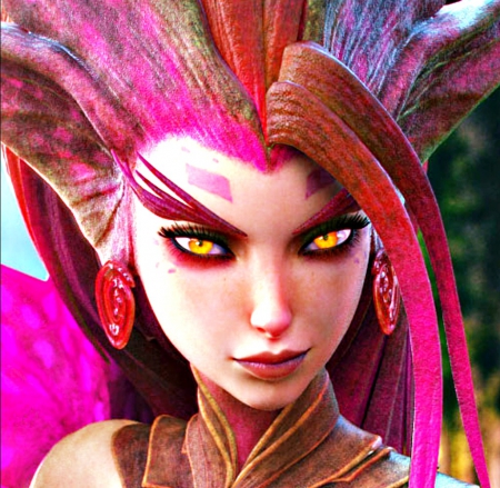 Zyra - woman, yellow eyes, girl, game, pink, league of legends, zyra, fantasy