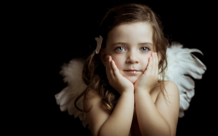 Angel - feather, face, child, cute, girl, little angels, wings, white, lucia