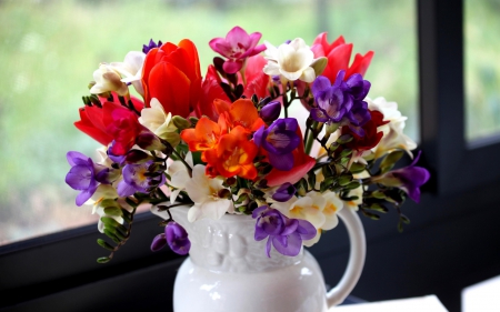 Colorful Flowers Still Life - flowers, still life, photography, vase