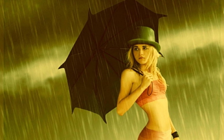 rainny days - art, girl, umbrella, rain