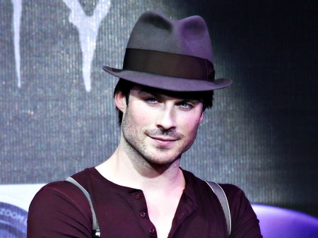 Ian Somerhalder - purple, pink, hat, actor, man, ian somerhalder