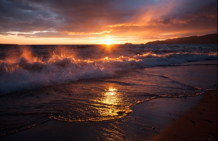 Sunset Waves - nature, ocean, beach, night, sunset, sea, wave, waves