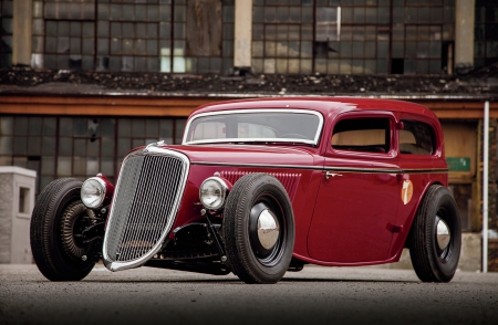 1934-Ford-Sedan - classic, ford, hotrod, red