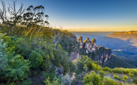 blue mountains - mountains, tree, grass, blue