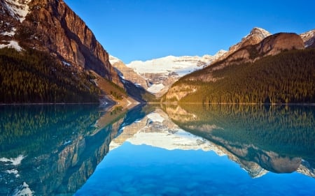 lake louise - louise, lake, mountain, landscape, water, wallpaper, mountains, nature, forest, reflection, scene