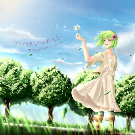 I will be your wind from now on - anime, girl, trees, green