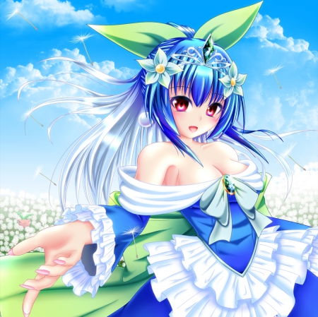 Lady Blue - pretty, anime, female, blossom, maiden, dress, blue hair, nice, gown, anime girl, beautiful, hot, girl, beauty, lovely, sweet, flower, longhair, lady, floral, sexy