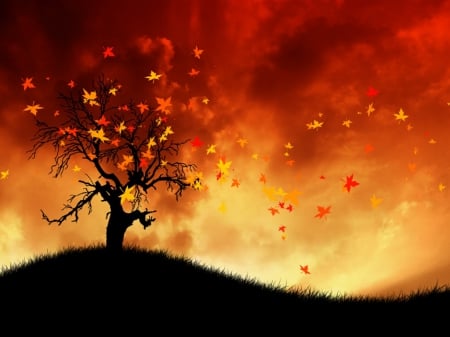 Autumn Wind - abstract, fall leaves, fantasy, wind, autumn, painting, tree