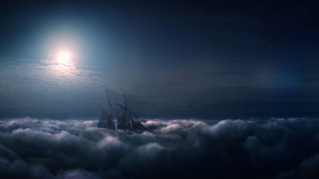 sailing the clouds - ship, sky, sailing, clouds