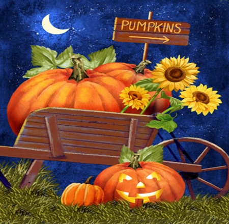 â˜…Pumpkin This Wayâ˜… - fun, autumn, sunflowers, cart, lovely, creative pre-made, halloween, pumpkins, harvest time, love four seasons, holidays, pretty, colors, paintings, cute, fall season