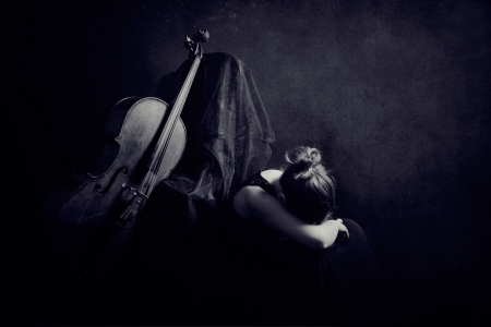 Sadness - woman, cello, girl, sad, string, music, instrument, darkness, dark, emotion, shadow