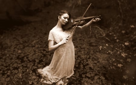 Sad Music - woman, outside, girl, sad, music, instrument, nature, violin, emotion