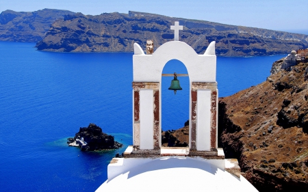 View from Santorini Church - architecture, view from santorini church, bell, churches