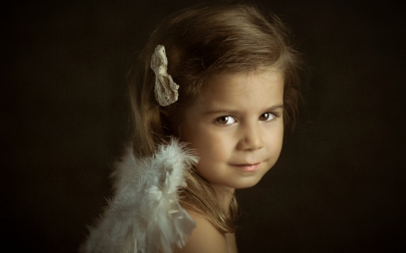 Angel - child, cute, black, girl, little angels, wings, white, leire, angel