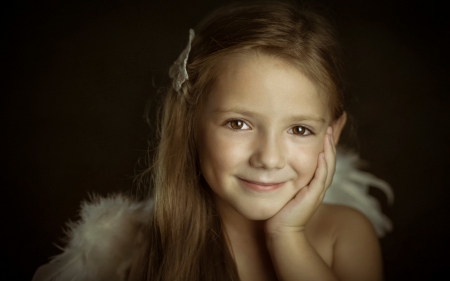 Angel - girl, angel, Valentina, little angels, child, black, smile, white, wings, cute