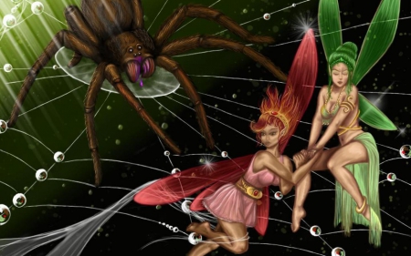 fairies - fairies, night, dark, spiders