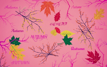 Happy Autumn! - word, autumn, pink, branch, card, by cehenot, leaf, toamna