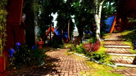 GARDEN COTTAGES - houses, pavement, trees, plants, cottages