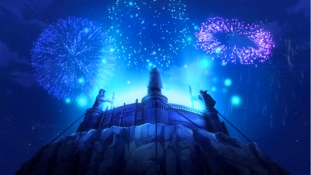 Victory - sky, crocus, grand magic games arc, night, capital, domus flau, fairy tail, anime, fiore, fireworks, manga