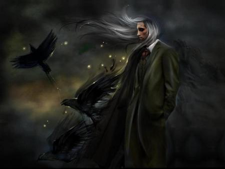 Man With Dark Powers - hands, fantasy, smoke, man, crows