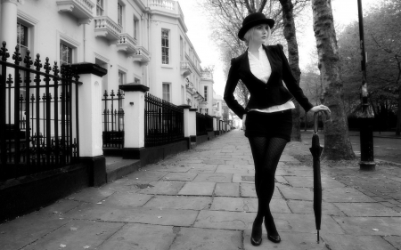 Classy Lady - woman, style, lady, street, girl, hat, classy, photography, umbrella, suit