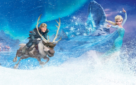 Frozen - winter, blue, queen, Kristoff, Frozen, fantasy, white, movie, princess, Elsa, reindeer, disney