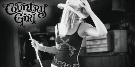 Country Girl - woman, pool cue, hat, cowgirl, pistols, guns, billard, blonde