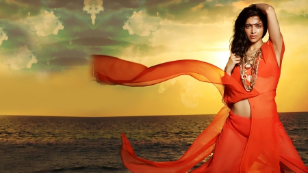 DEEPIKA - sunset, sari, orange, actress