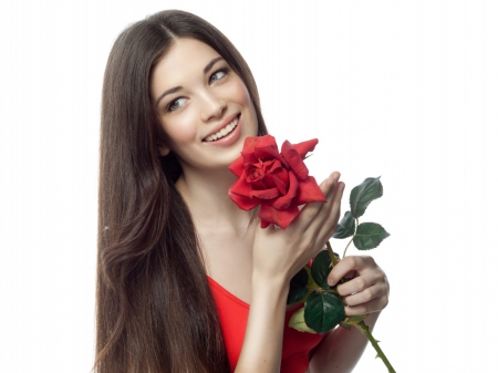 Beauty - lady, rose, happy, model, flowers, love, girl